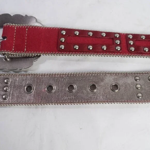 Kathy Van Zeeland Womens S Small Red Leather Silver Studded Belt Western Cowgirl - Picture 5 of 6